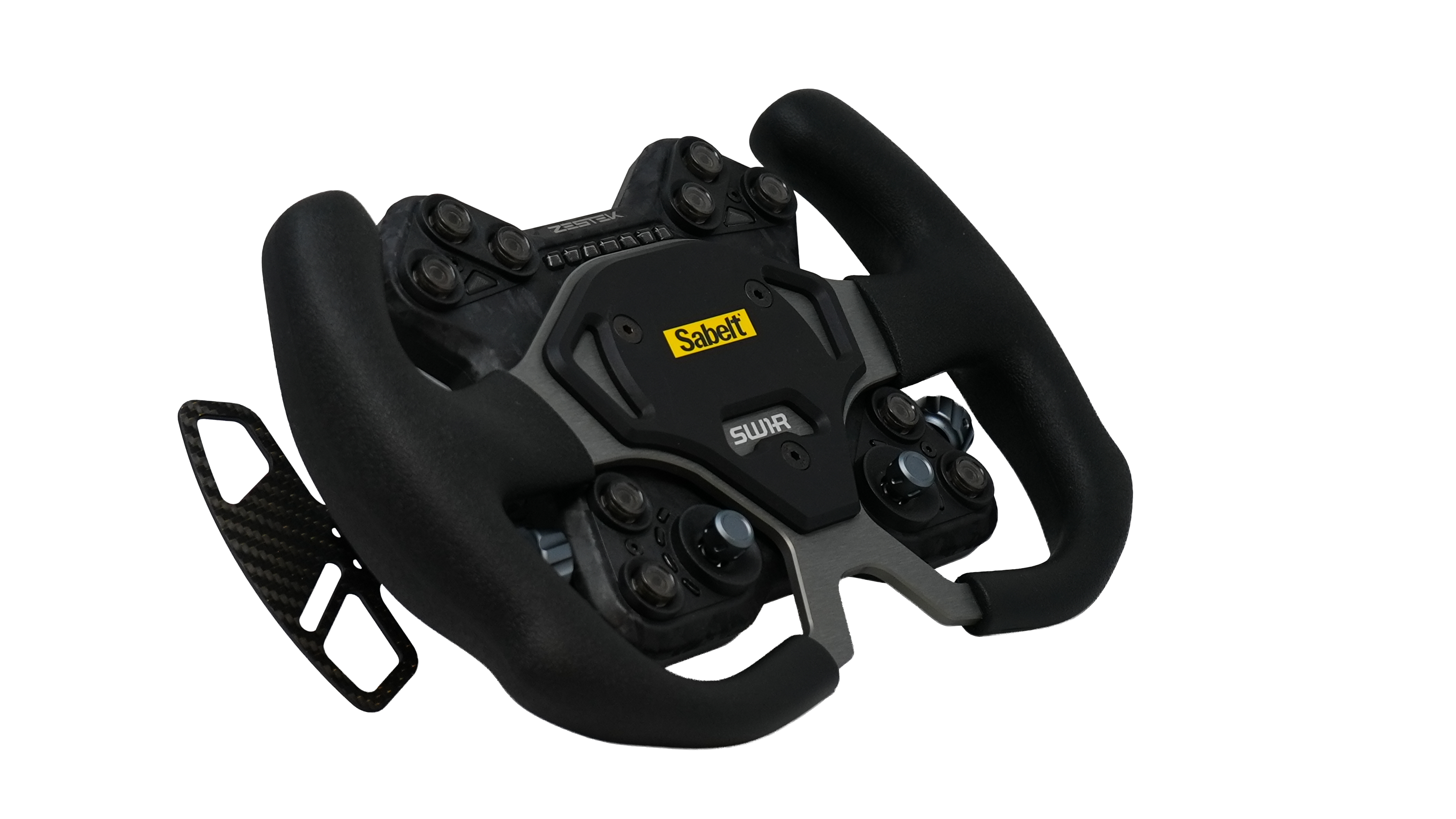Variable rubber grip zones on the Sabelt SW1-R 295mm racing wheel, sold by Tuned By Shawn