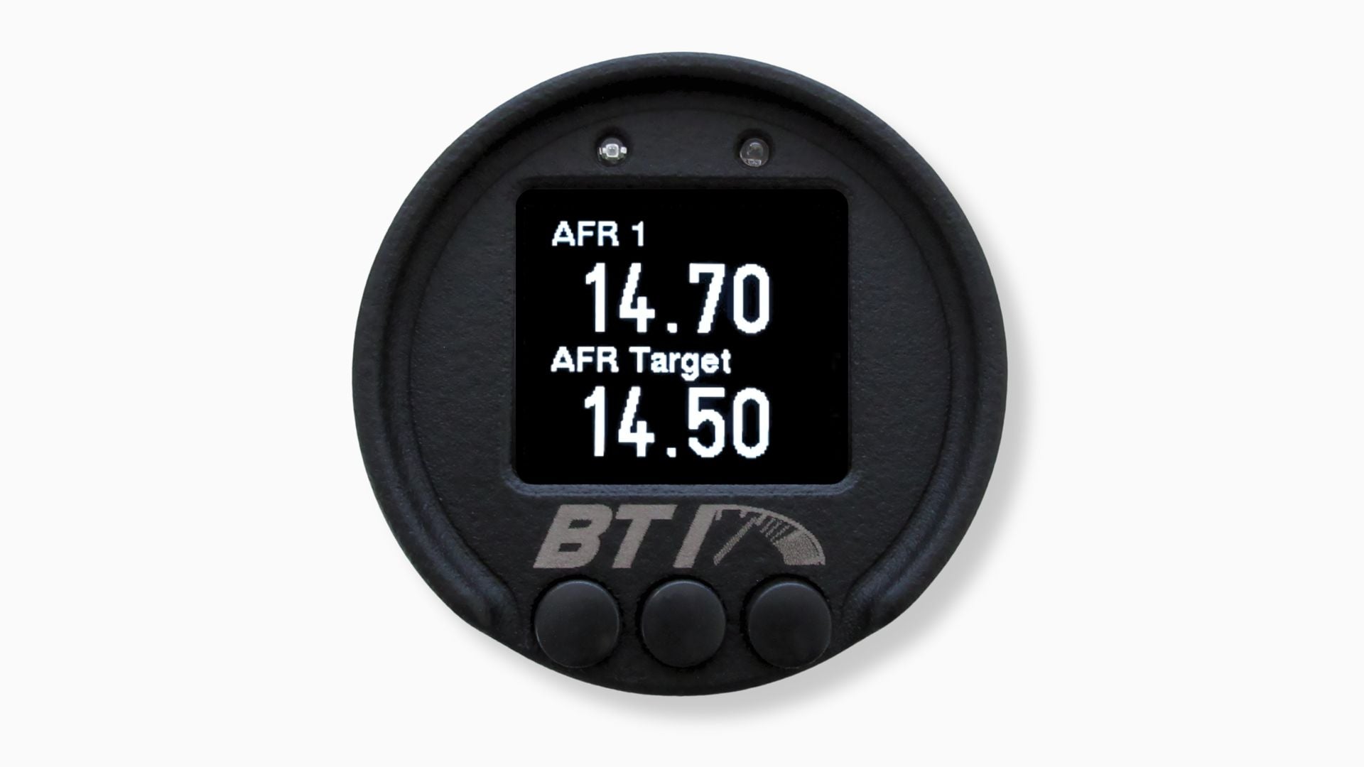 BTI 52mm CAN gauge double parameter screen showing AFR 1 and AFR target, Tuned By Shawn