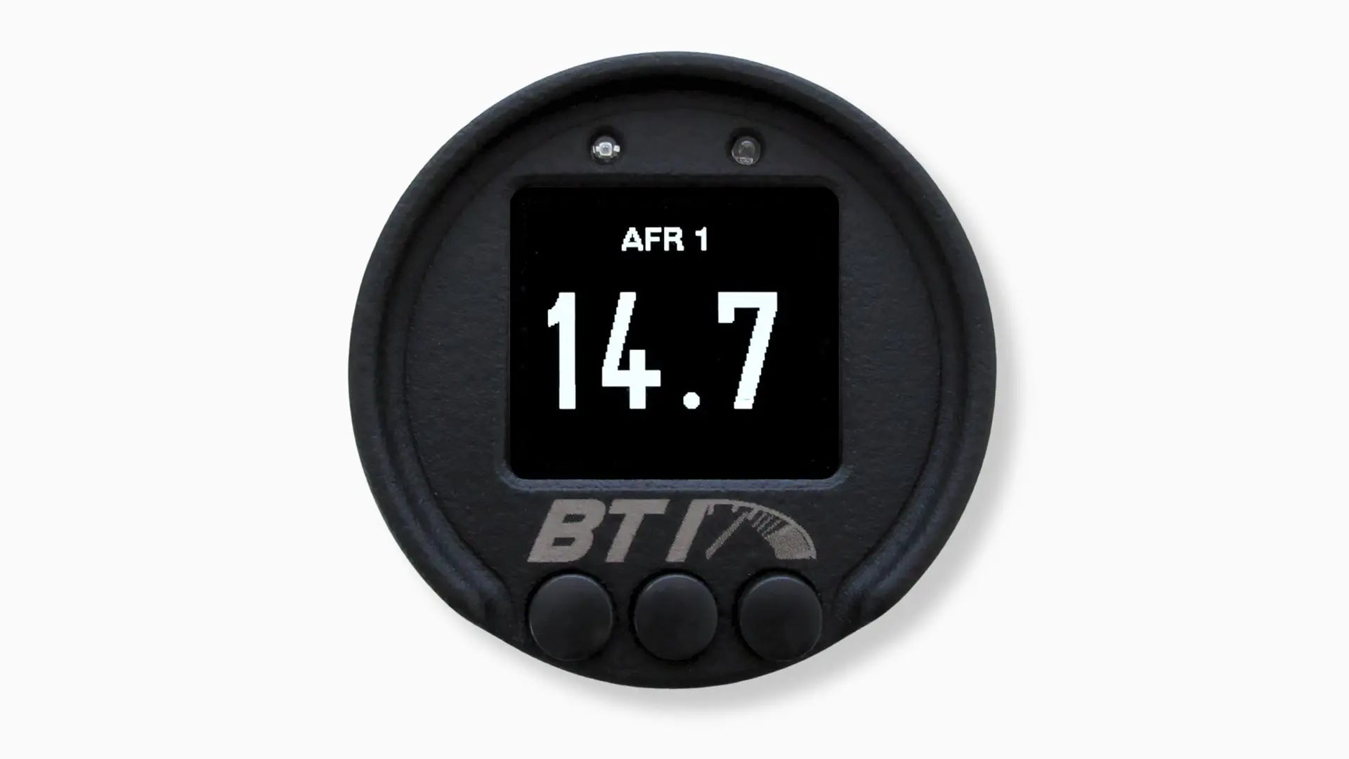 BTI 52mm CAN gauge single parameter screen showing AFR 1 in large digits, Tuned By Shawn