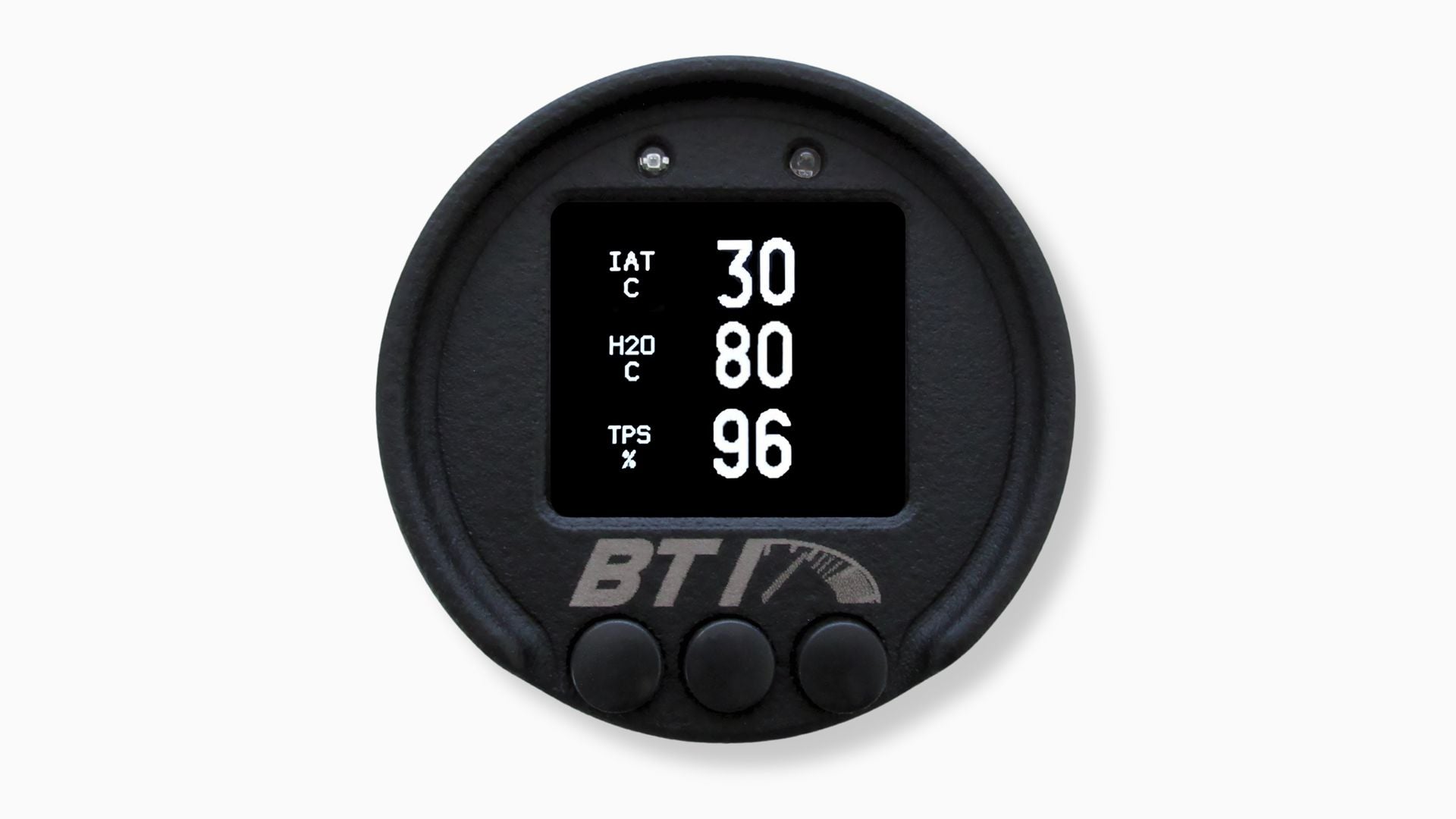 BTI 52mm CAN gauge triple parameter screen showing intake air temp, coolant temp and throttle position, Tuned By Shawn