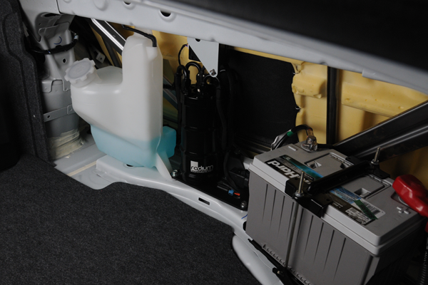 Radium FST mounted behind rear seat in Evo X trunk, Tuned By Shawn