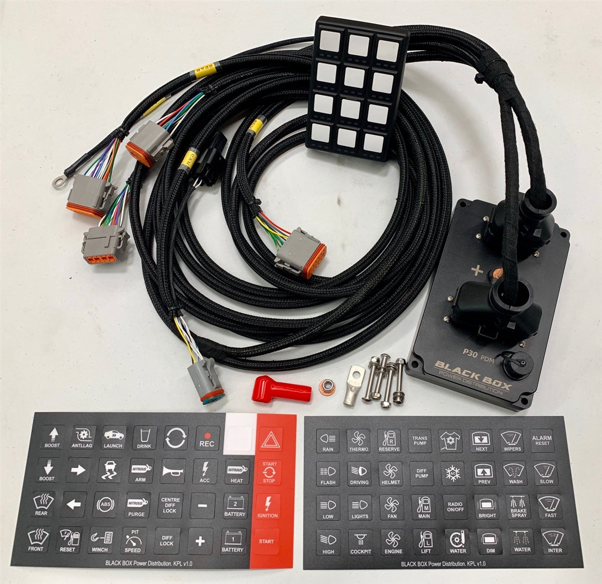 Rywire universal chassis harness with 30-channel PDM power distribution module, sold by Tuned By Shawn