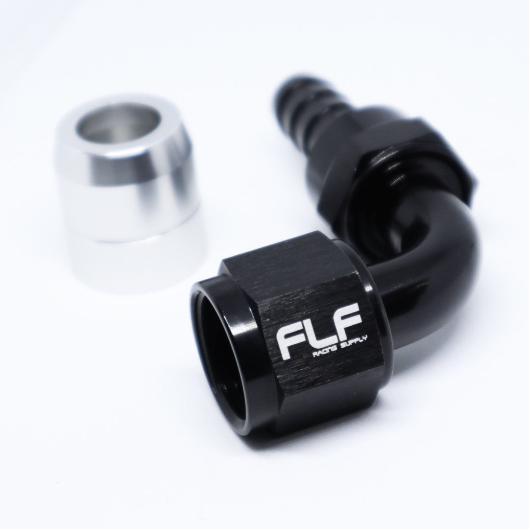 FLF Crimp-On Swivel Hose End - 90 Degree AN