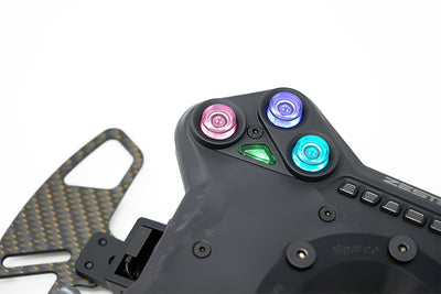 Zestek SCX racing steering wheel hub for Porsche with RGB buttons and magnetic paddle shifters at Tuned By Shawn