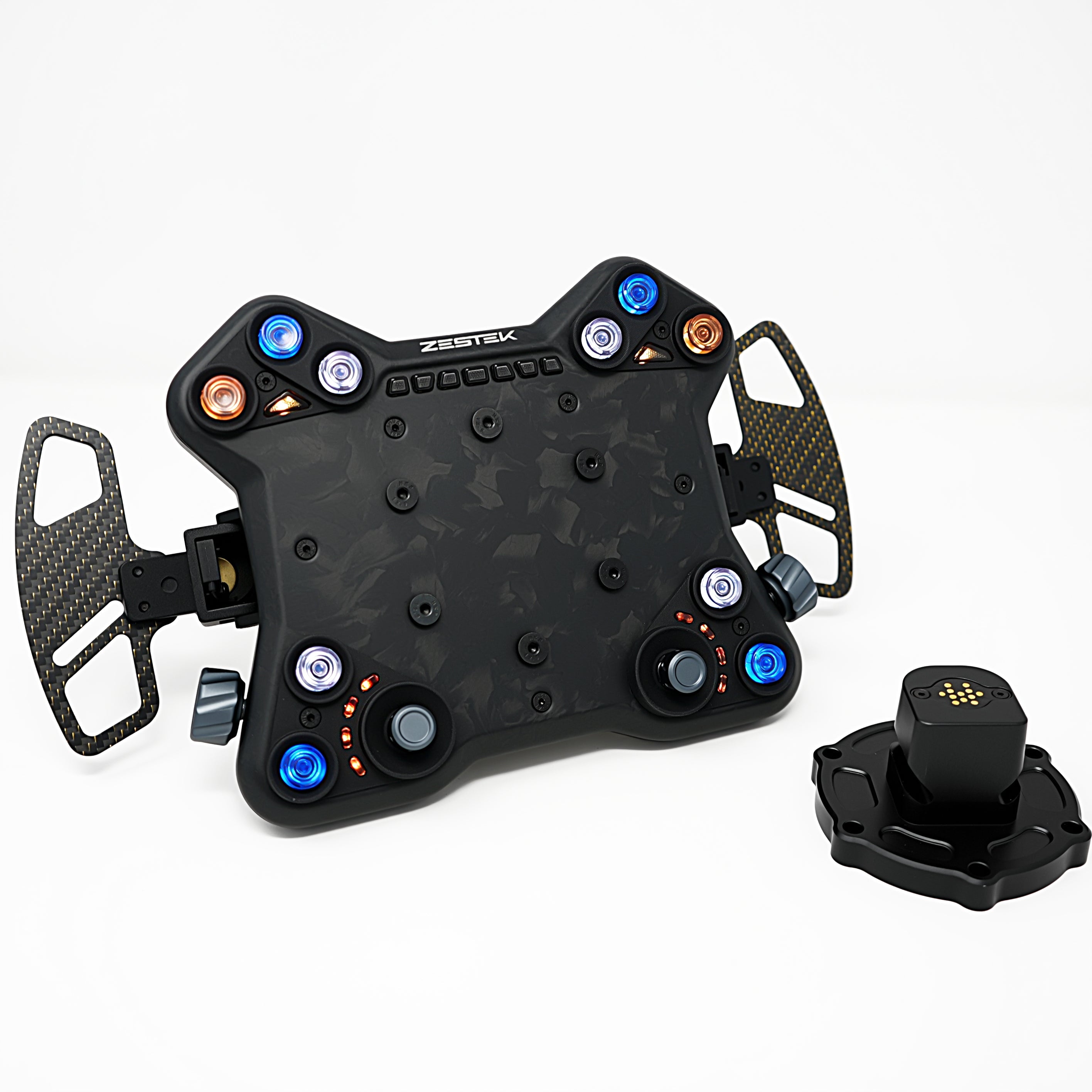 Zestek SCX racing steering wheel hub for Lexus with RGB buttons and magnetic paddle shifters at Tuned By Shawn