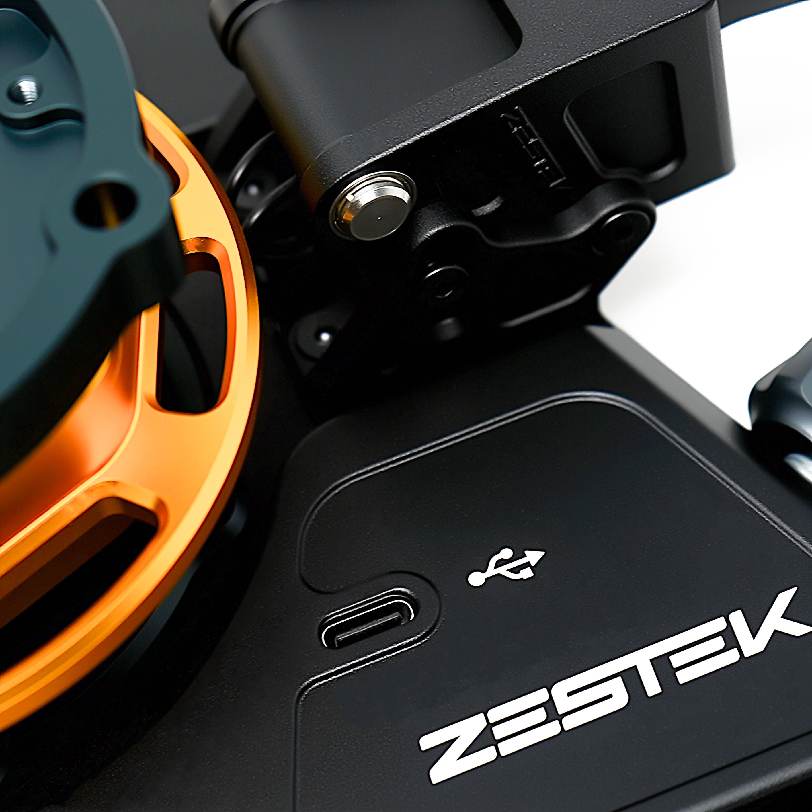 Zestek SCX hub for Porsche mounted to a 330mm racing wheel with pogo-pin quick release, Tuned By Shawn authorized dealer