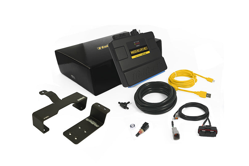 Haltech Nexus Plug-in ECU for Nissan 300ZX / Fairlady Z32 (HT-231803) - complete kit contents with mounting brackets, air temp sensor, wideband harness and USB-C cable
