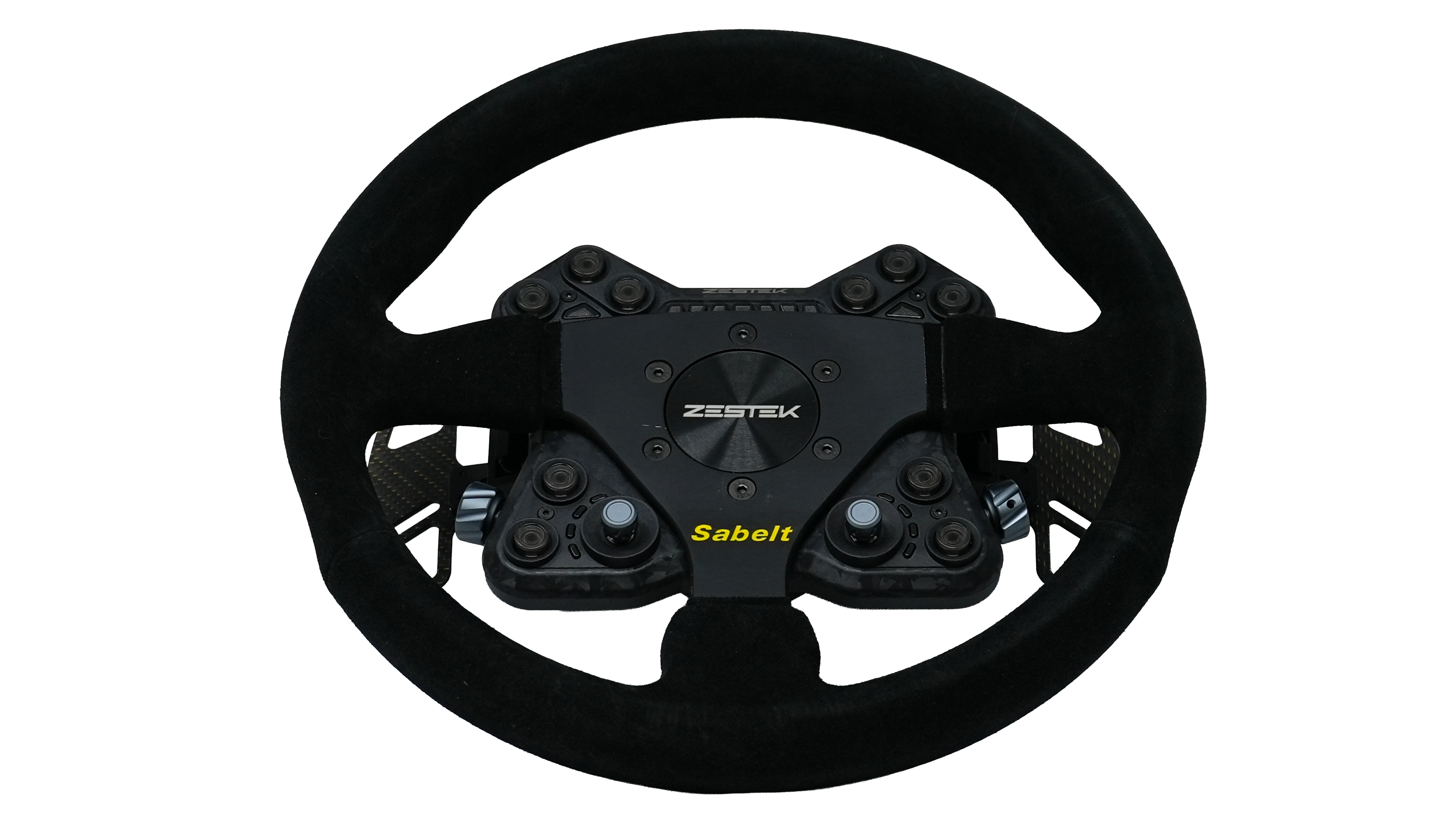 Italian suede wrap detail on the Sabelt SW-633 racing wheel, sold by Tuned By Shawn