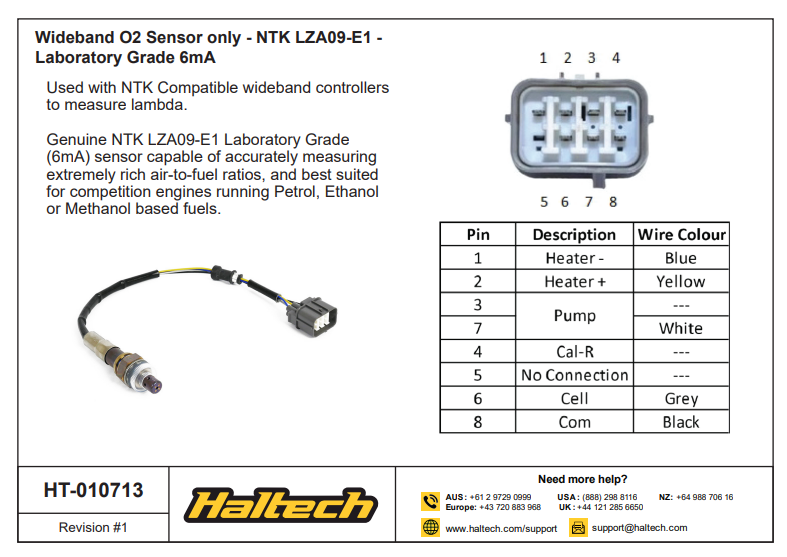 Wideband O2 Sensor NTK LZA09-E1 - Laboratory Grade 6mA