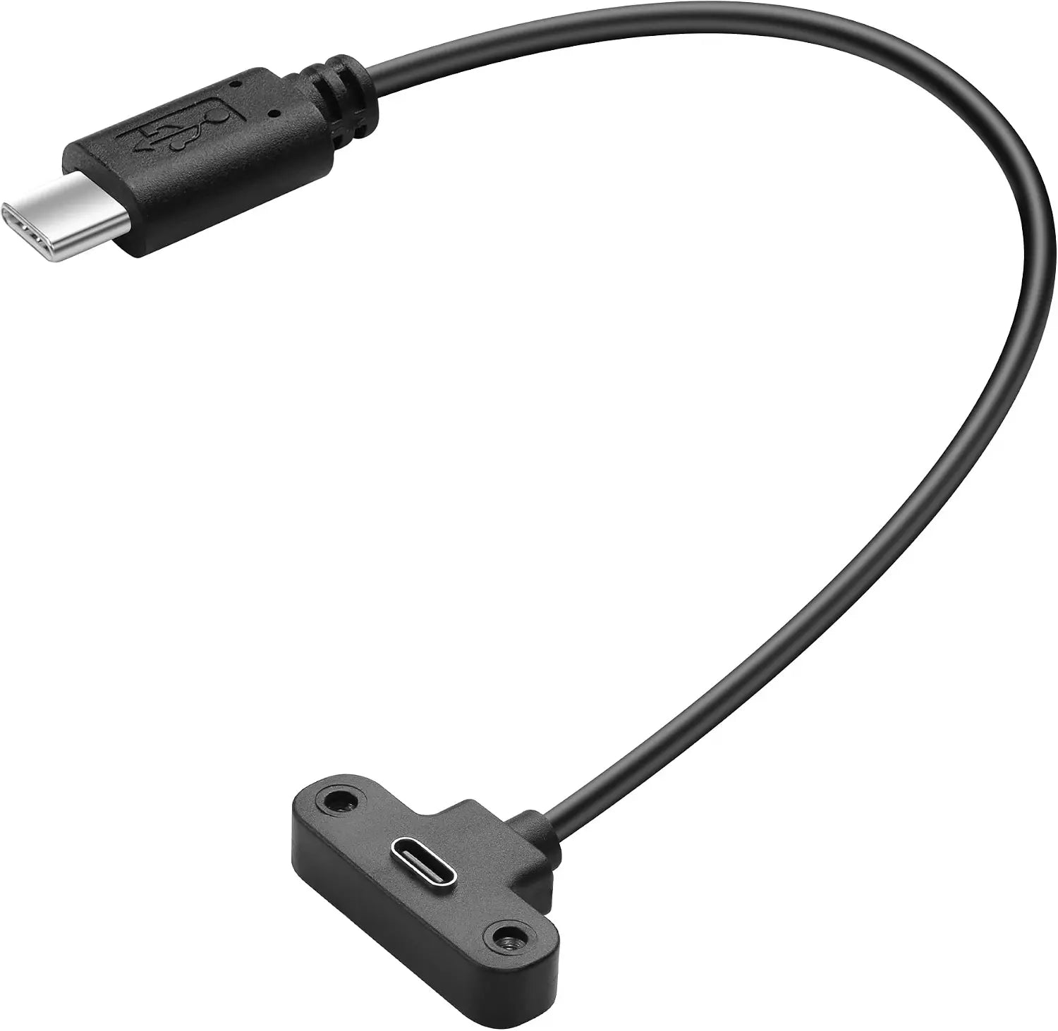 USB-C 90 degree panel mount extension cable, straight Type-C male plug to flanged two-hole female receptacle, 1ft (TBS-00321)