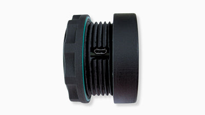 Side view of the BTI 52mm CAN gauge showing the micro USB port for firmware updates and the O-ring seal, Tuned By Shawn