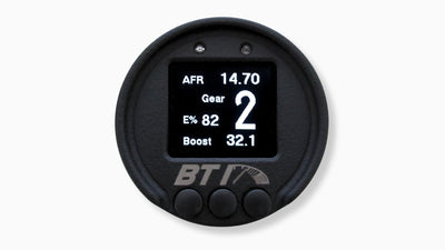 BTI 52mm CAN gauge gear screen showing calculated gear with AFR, ethanol percent and boost, Tuned By Shawn