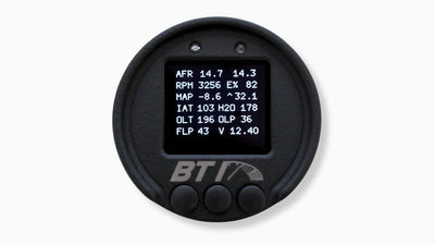 BTI 52mm CAN gauge twelve-parameter diagnostic screen with AFR, RPM, MAP, temps, pressures and battery volts, Tuned By Shawn