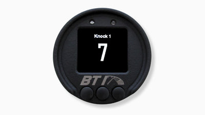 BTI 52mm CAN gauge single parameter screen showing engine knock count, Tuned By Shawn
