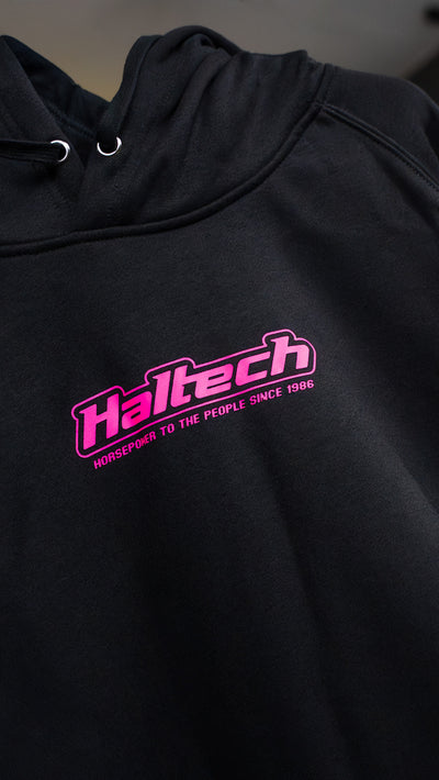 Haltech New Classic Hoodie - Black with Pink Logo (view 3)
