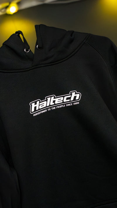 Haltech New Classic Hoodie - Black with White Logo (view 2)