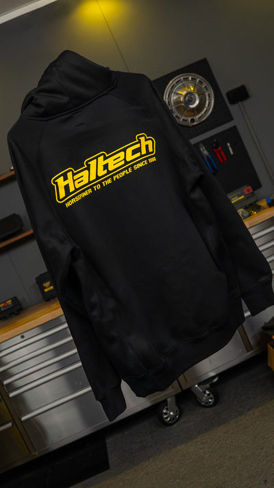 Haltech New Classic Hoodie - Black with Yellow Logo (view 3)