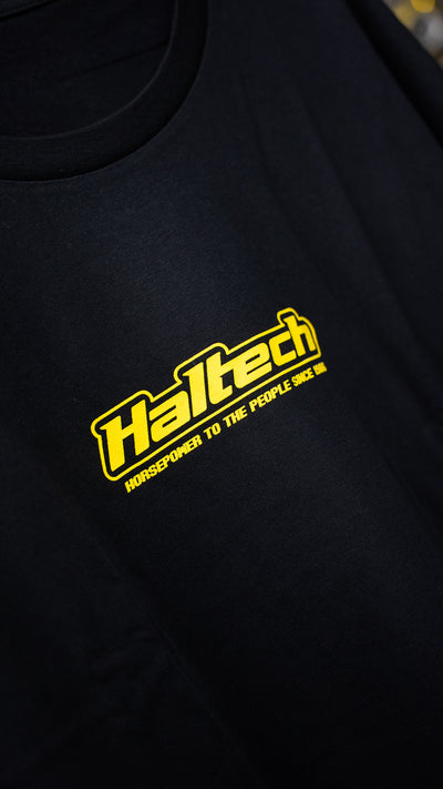 Haltech New Classic T-Shirt - Black with Yellow Logo (view 2)