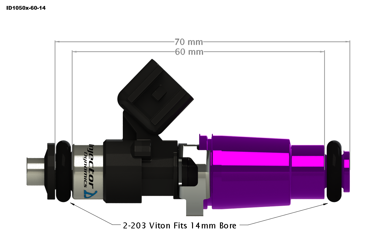 ID1050-XDS 60mm body dimensional drawing, 60mm body, 14mm adapter top, 14mm lower o-ring with retainer machined to 11mm OD