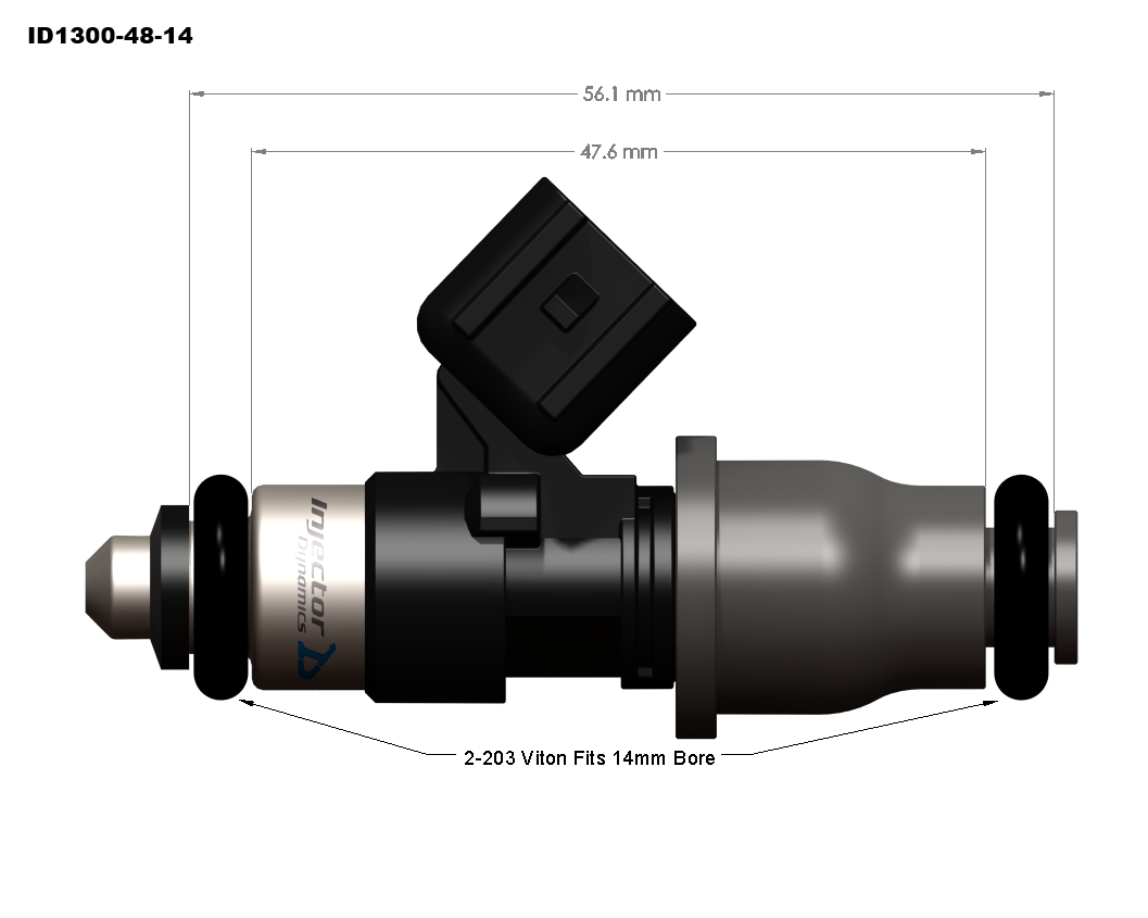 ID1300-XDS 48mm body dimensional drawing, 48mm body, 14mm adapter top, 14mm lower o-ring