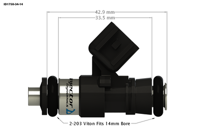 ID1750-XDS 34mm body dimensional drawing, 34mm body, 14mm top (no adapter), 15mm (late model GM) lower o-ring