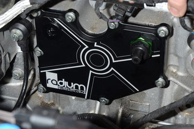 Radium PCV baffle plate installed on EcoBoost engine block, Tuned By Shawn