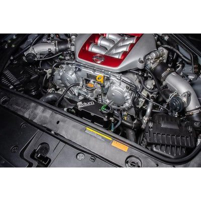 Radium aluminum expansion tank in VR38 bay, Tuned By Shawn