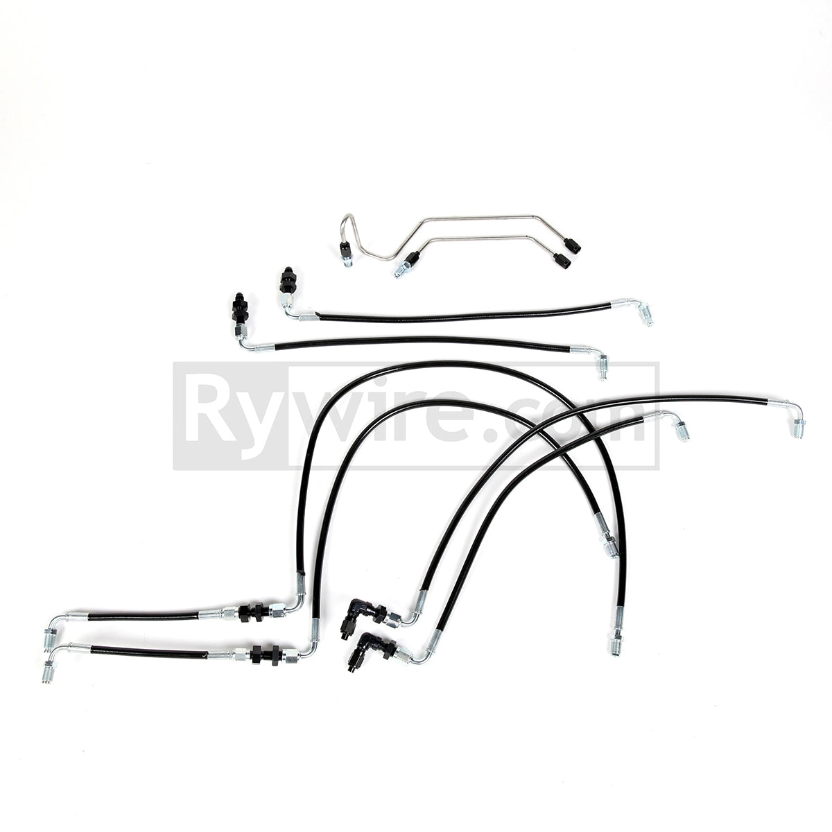 Rywire proportion valve relocation kit for Civic, CRX and Integra with black lines and fittings, sold by Tuned By Shawn