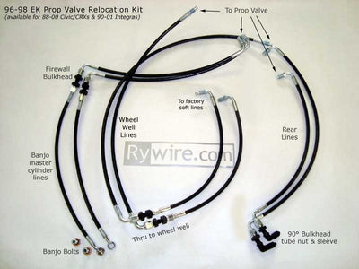 Rywire proportion valve relocation kit for Civic, CRX and Integra with black lines and fittings, photo 2