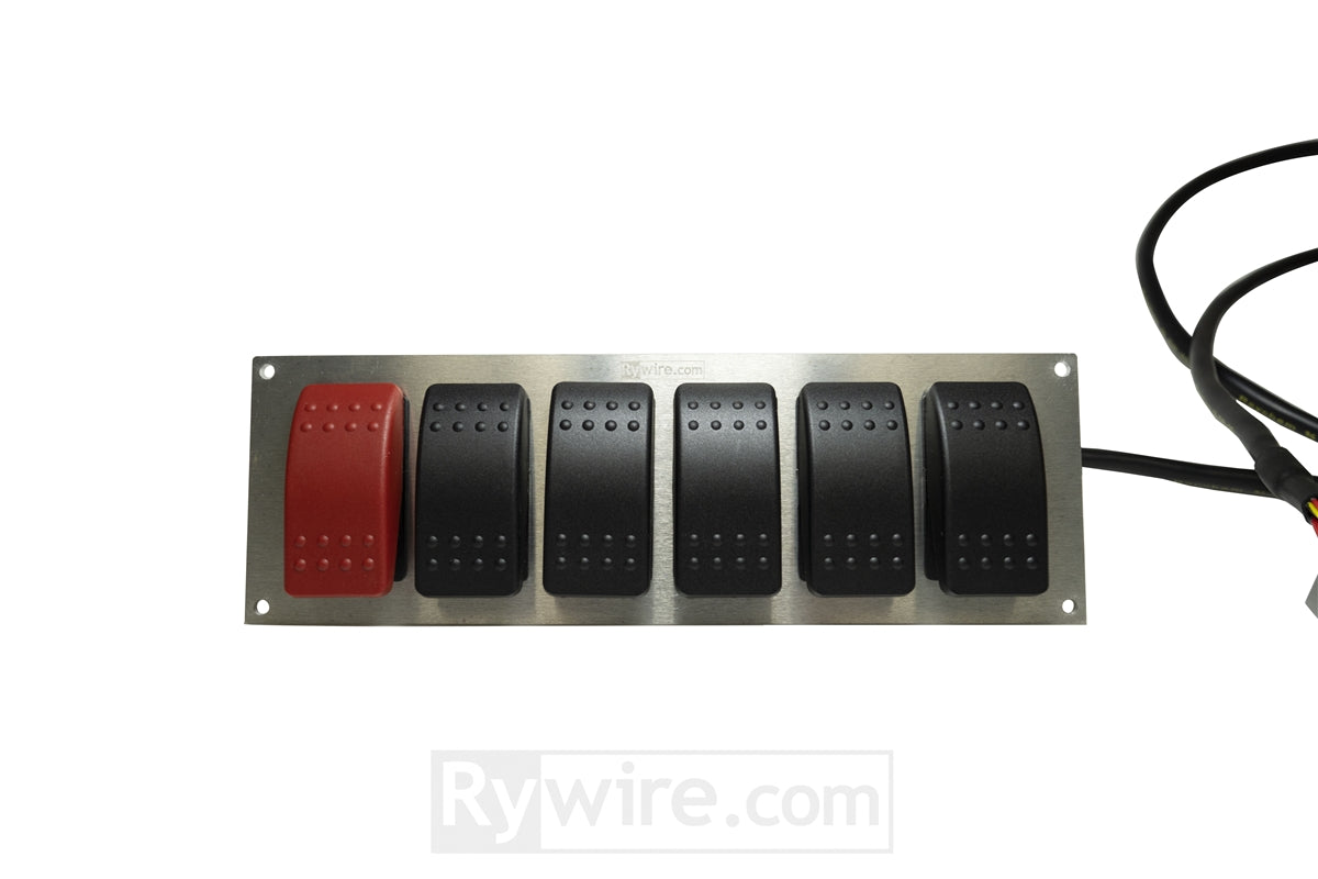 Rywire 6-switch mil-spec switch panel with aluminum bezel, sold by Tuned By Shawn