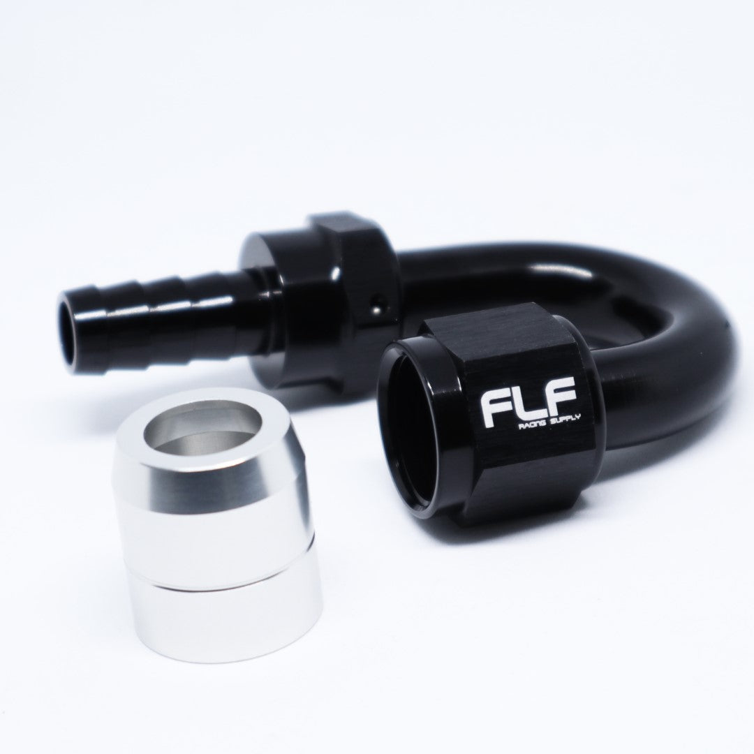 FLF Crimp-On Swivel Hose End - 150 Degree AN