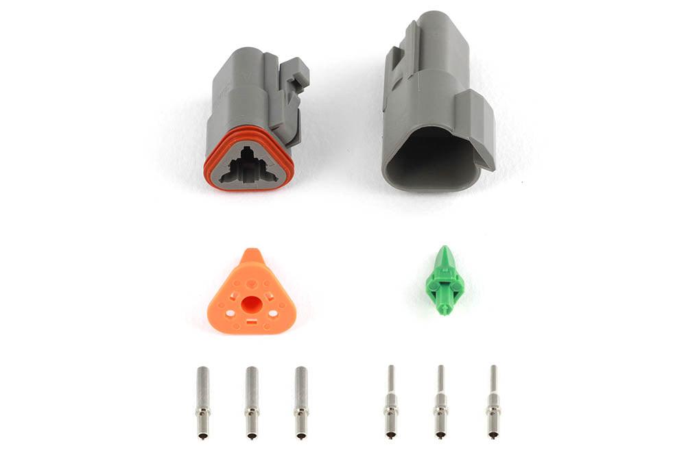 Plug and Pins Only - Matching Set of Deutsch DT-3 Connectors (DT06-3S + DT04-3P) - (13 Amp) In Stock from Tuned By Shawn